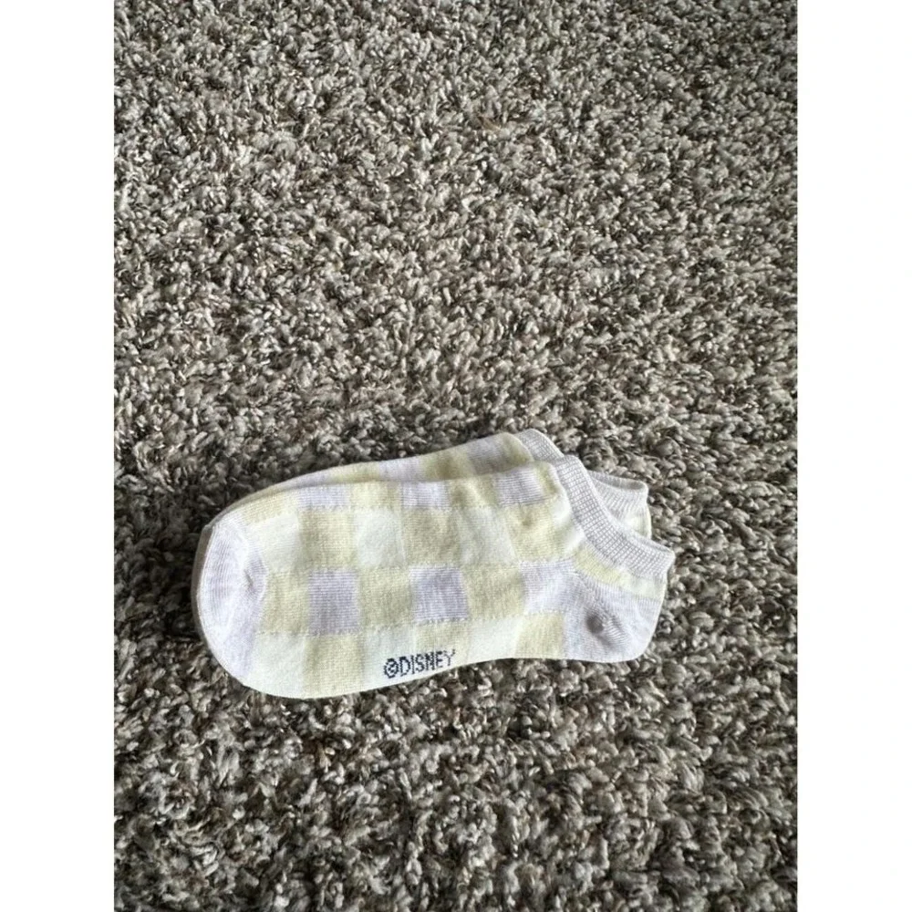 Disney Pastel Yellow White Checkered Low Cut Ankle Socks One Size